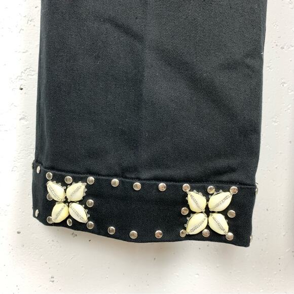 Etcetera Womens Puka Shell Rivet Cuff Cropped Pants Cotton Stretch Black Size 2 - Picture 3 of 10